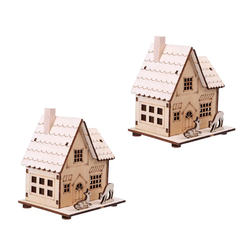 

2pcs Luminous Wooden Decor Exquisite Craft -Powered Festival Desktop Adornment Christmas Themed Ornament For Home