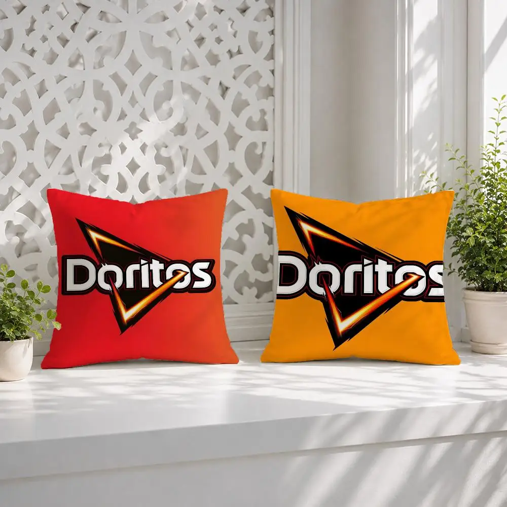 American Chips D-Doritos Pattern Cushion Cover Wrinkle-Resistant Short Plush Pillow Case Breathable Machine-Washable