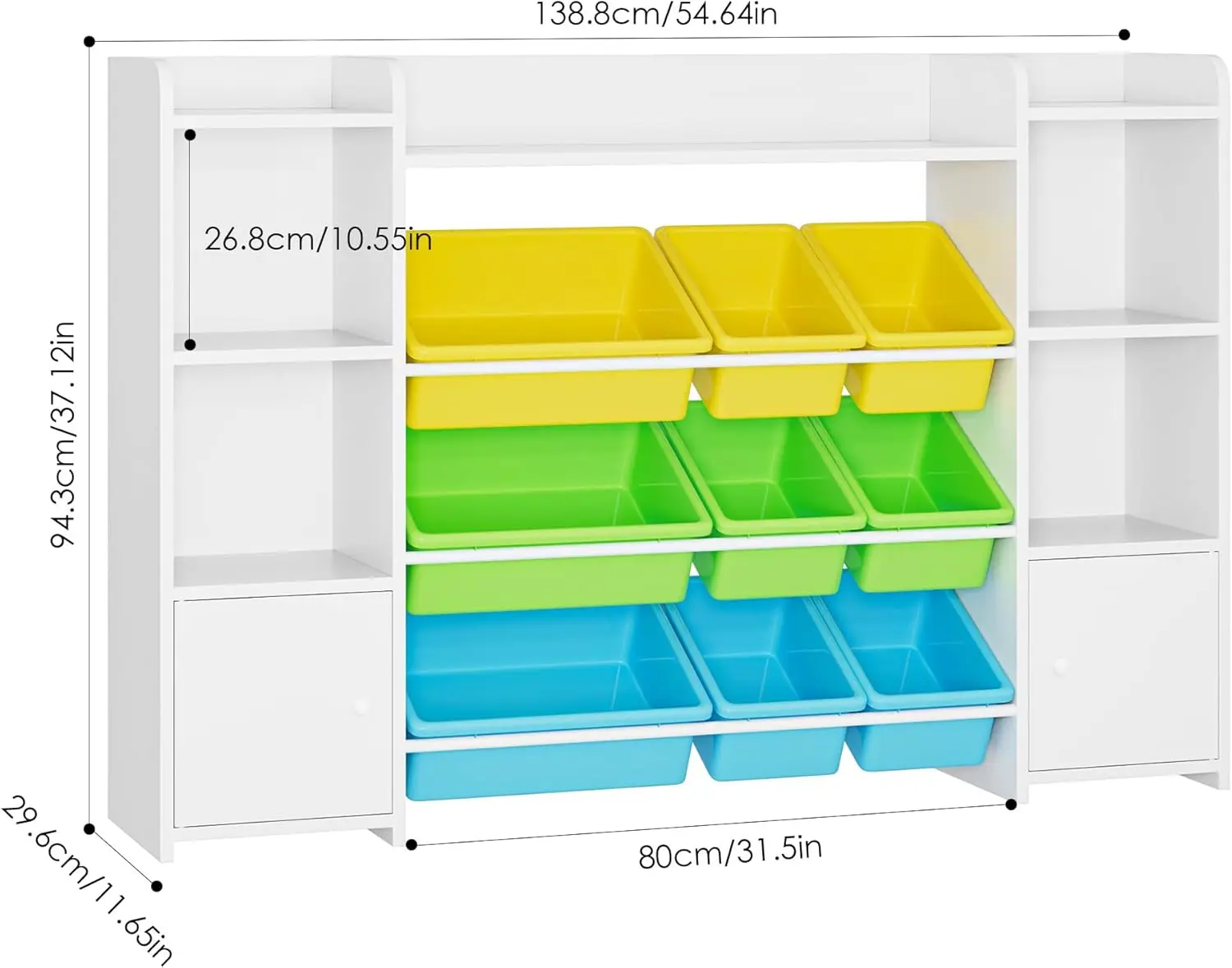 Fotosok 55'' Large Toy Storage Organizer With 9 Toy Bins, Toy Organizers And Storage With Shelf And 6 Storage Cubbies,