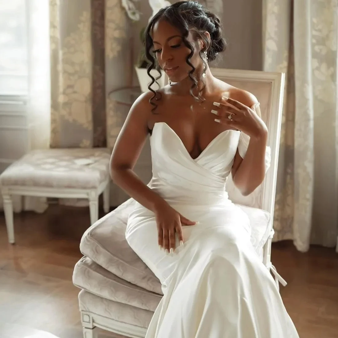 

2025 Aso Ebi Mermaid Wedding Dress One Shoulder Satin Pleated Bridal Gowns for Bride Bridal Gowns Vestido De Noiva Marriage