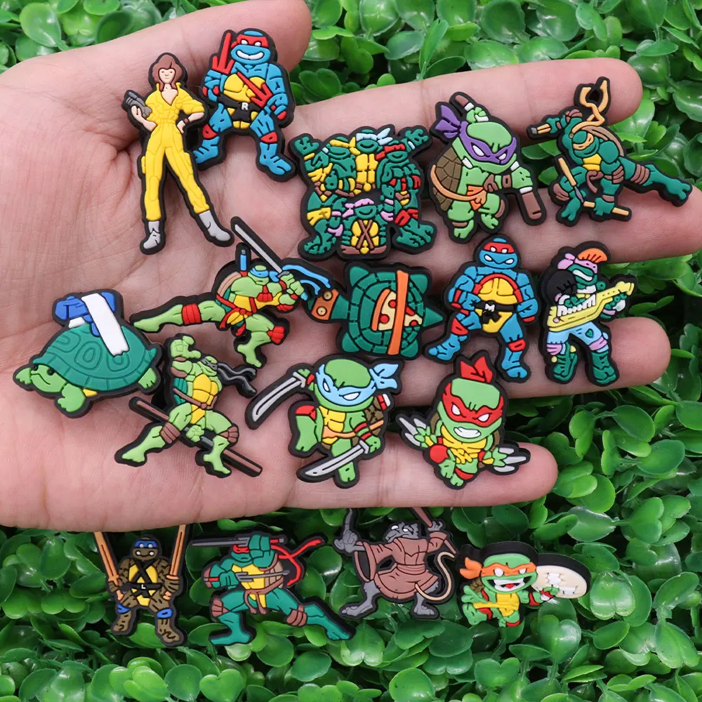 New Arrival 1-17Pcs Green Turtle Cartoon Character Shoe Charms Boys Buckle Accessories DIY Phone Case Holiday Gifts