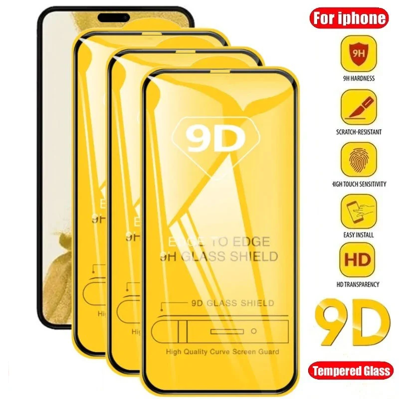 

9D Tempered Glass Screen Protector Protective Film for Iphone15 14 13 12 11 Pro Max X XR XSMAX 8 Plus SE High Definition