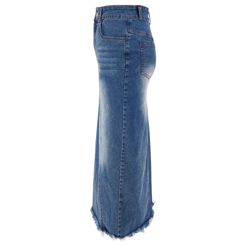 Benuynffy Vintage Hip Wrap Zeemeermin Zoom Denim Rok Dames 2025, Lente Zomer Hoge Taille Y2k Casual Ruwe Zoom Jean Lange Rokken