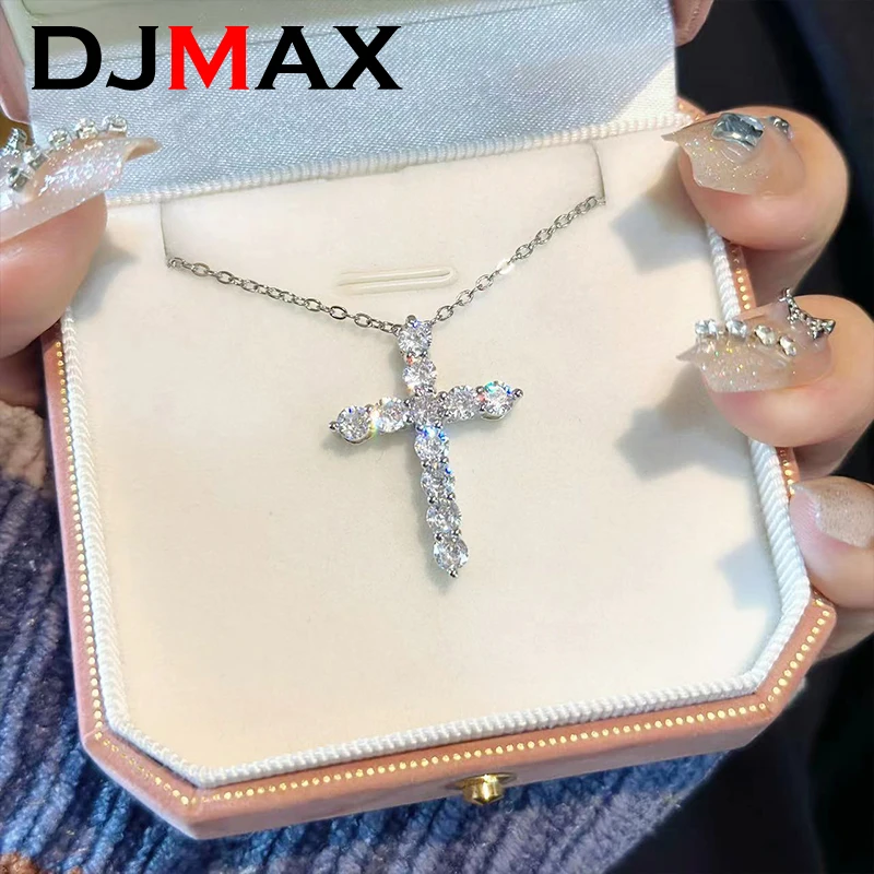 [Big Factory] Unisex Moissanite Diamond Cross Pendants For Women Original 925 Sterling Silver Yellow Men‘ s Diamond Chain Hiphop