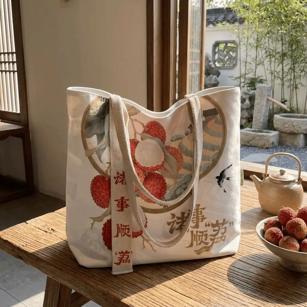 New Floral Canvas Bag Reusable Lightweight Tote Bag Large Capacity Versatile Shopping Bag Daily