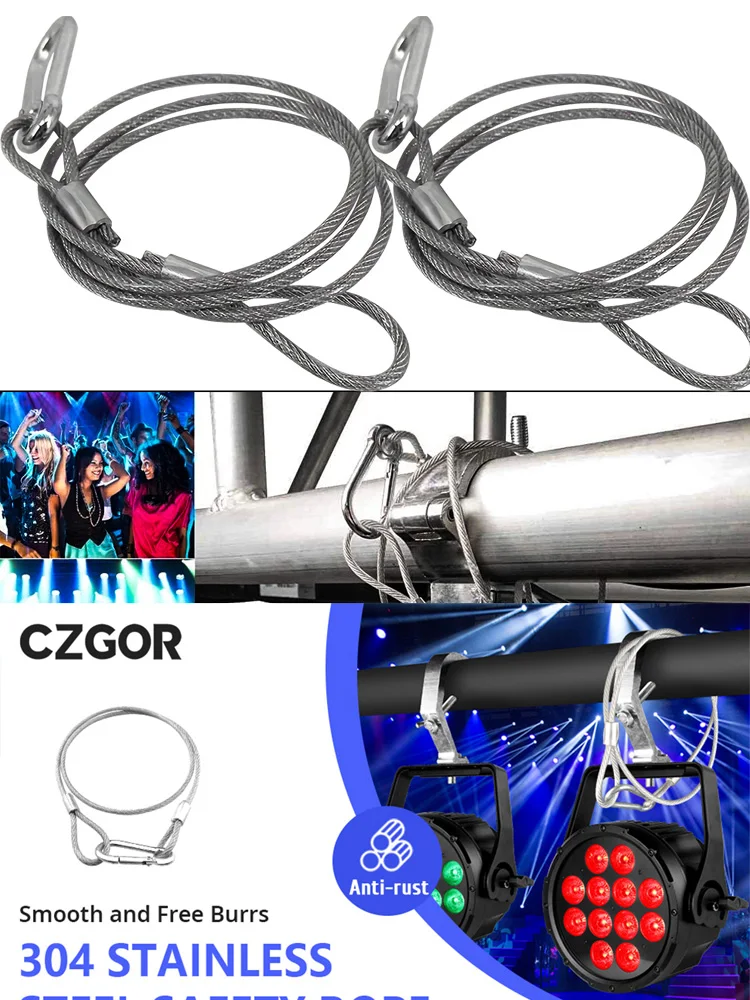 1/4PCS Geavanceerde podiumlichtveiligheidskabel zwart lager 60KG diameter 4mm 30,3-inch stalen veiligheidstouw gebruikt voor podiumverlichting fl - afbeelding 2