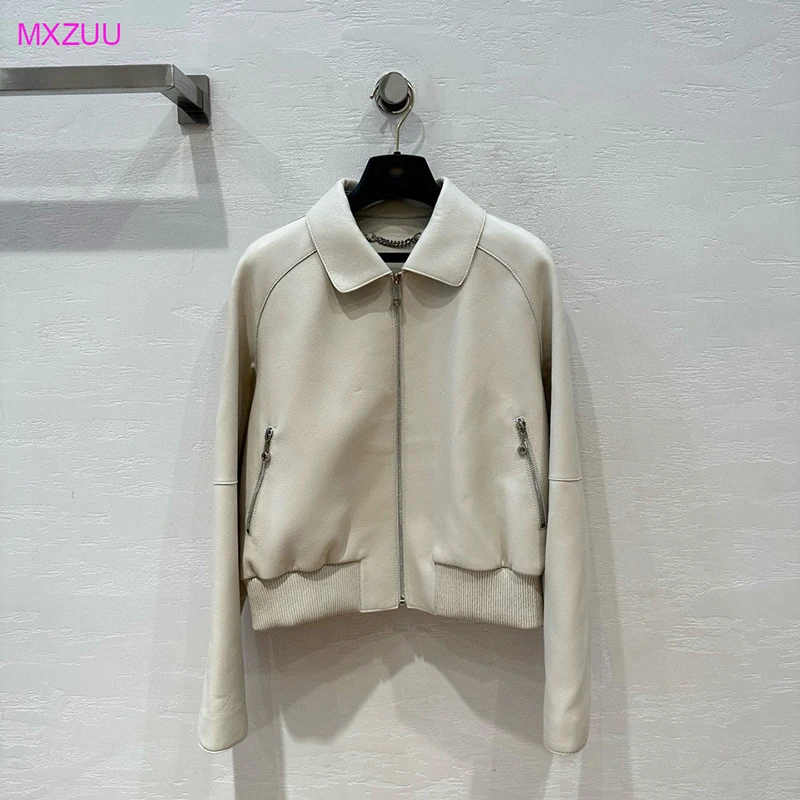 天然レザージャケット春秋の女性のシープスキンライチストリア小さなラペルジッパーショートルーズカジュアルコート Echtes Leder Jacke