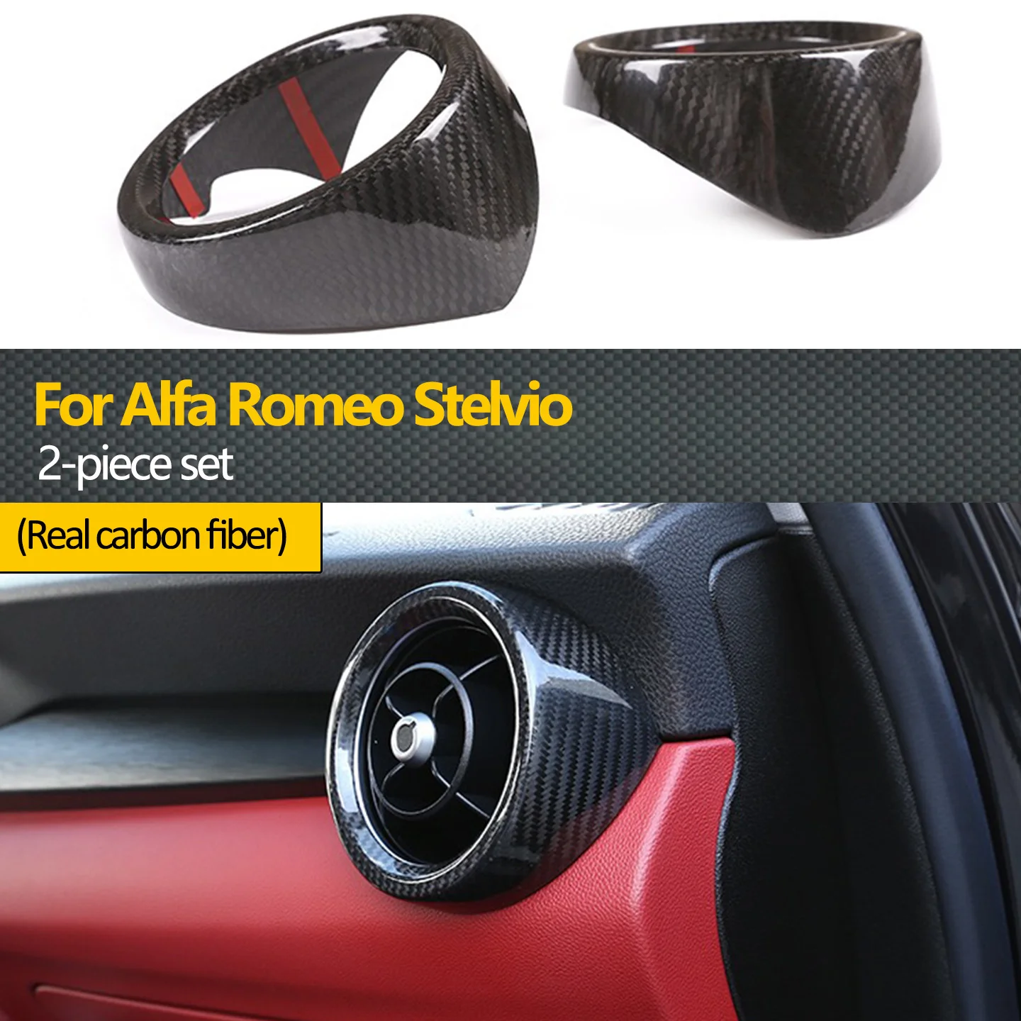 

Декоративная крышка из настоящего углеродного волокна для передней боковой вентиляционной рамки кондиционера, для Alfa Romeo Giulia Stelvio 2017-2019