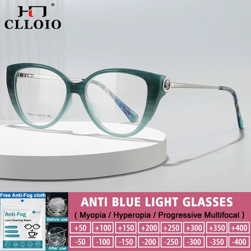 

CLLOIO Retro Women Myopia Prescription Glasses Cat Eye Frame Design Reading Glasses Anti Blue Ray Multifocal Optical Eyeglasses