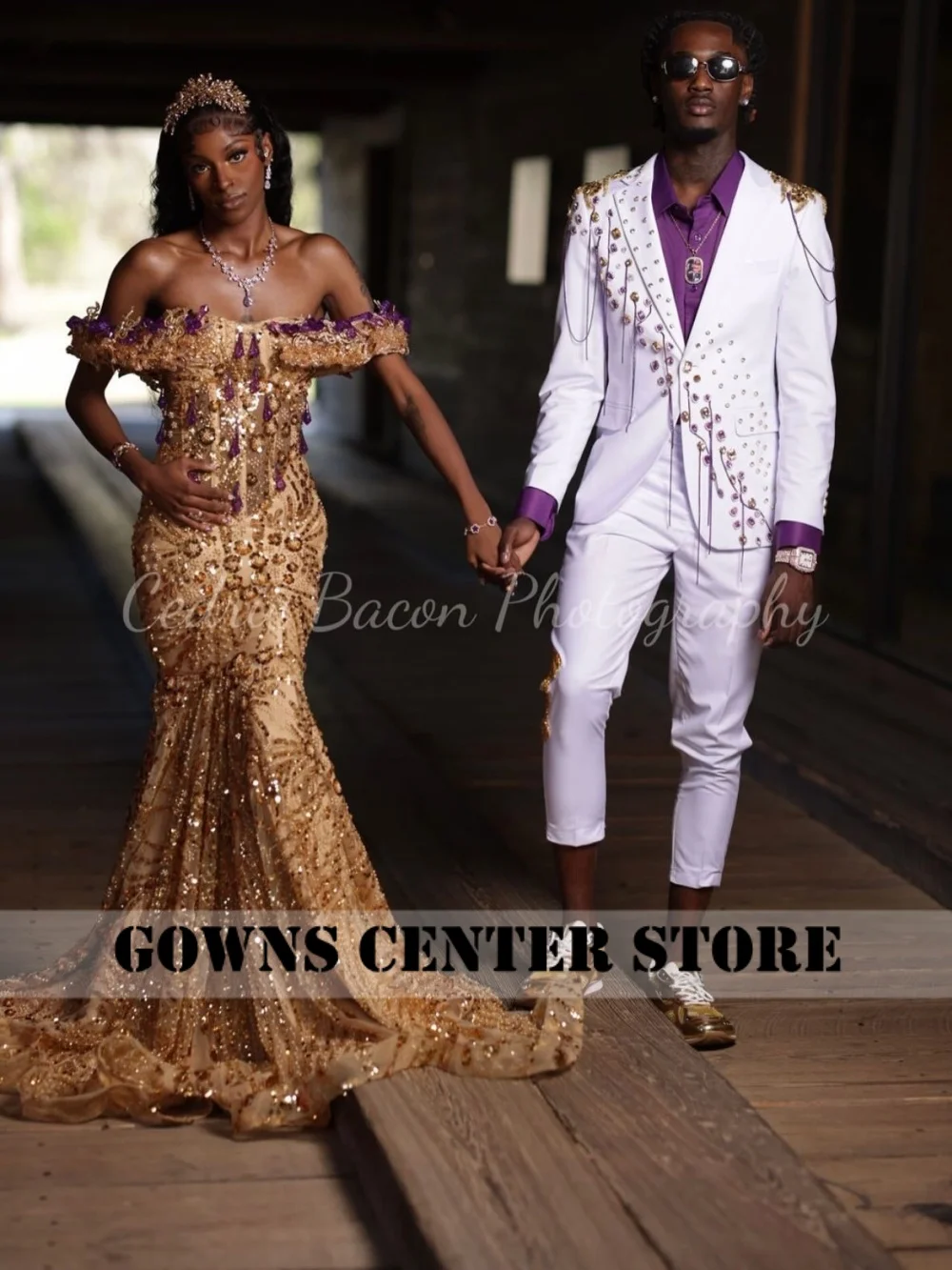 

Gold Mermaid Prom Dresses For Blackgirls Special Occasions Bead Purple Stones Party Dress Wedding Eveing Customized