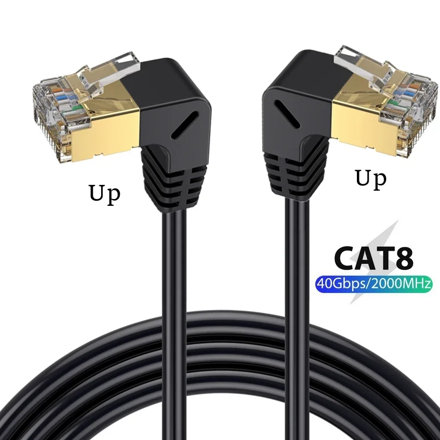 Cat 8 Cabo Ethernet, Rede Lan, 90 Graus Up Down, Esquerda Ângulo Direito Internet, SFTP, 40Gbps, 2000MHz, 0,5 m, RJ45, RJ 45