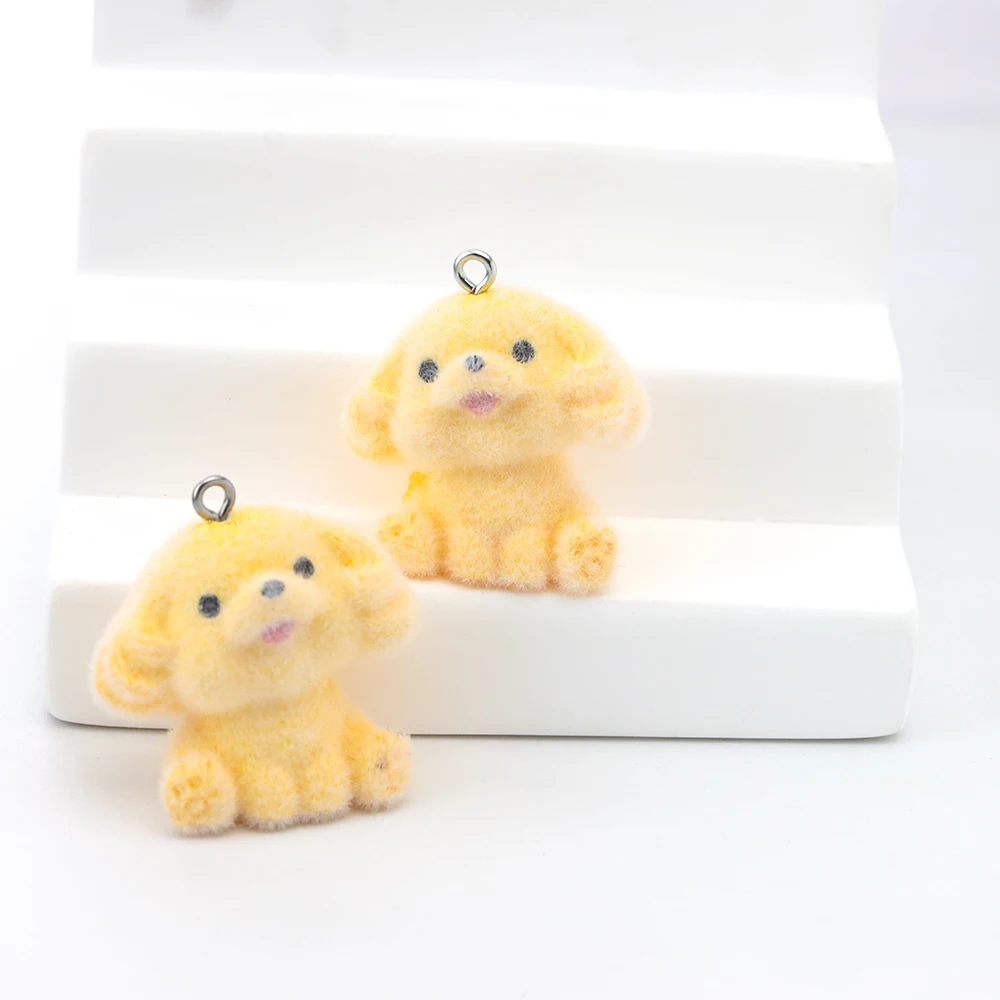 20Pcs 3D Flocking Resin Dog Charms Animal Plush Doll Pendant for Necklace Earrings Bag Accessories DIY Making Jewelry Wholesale