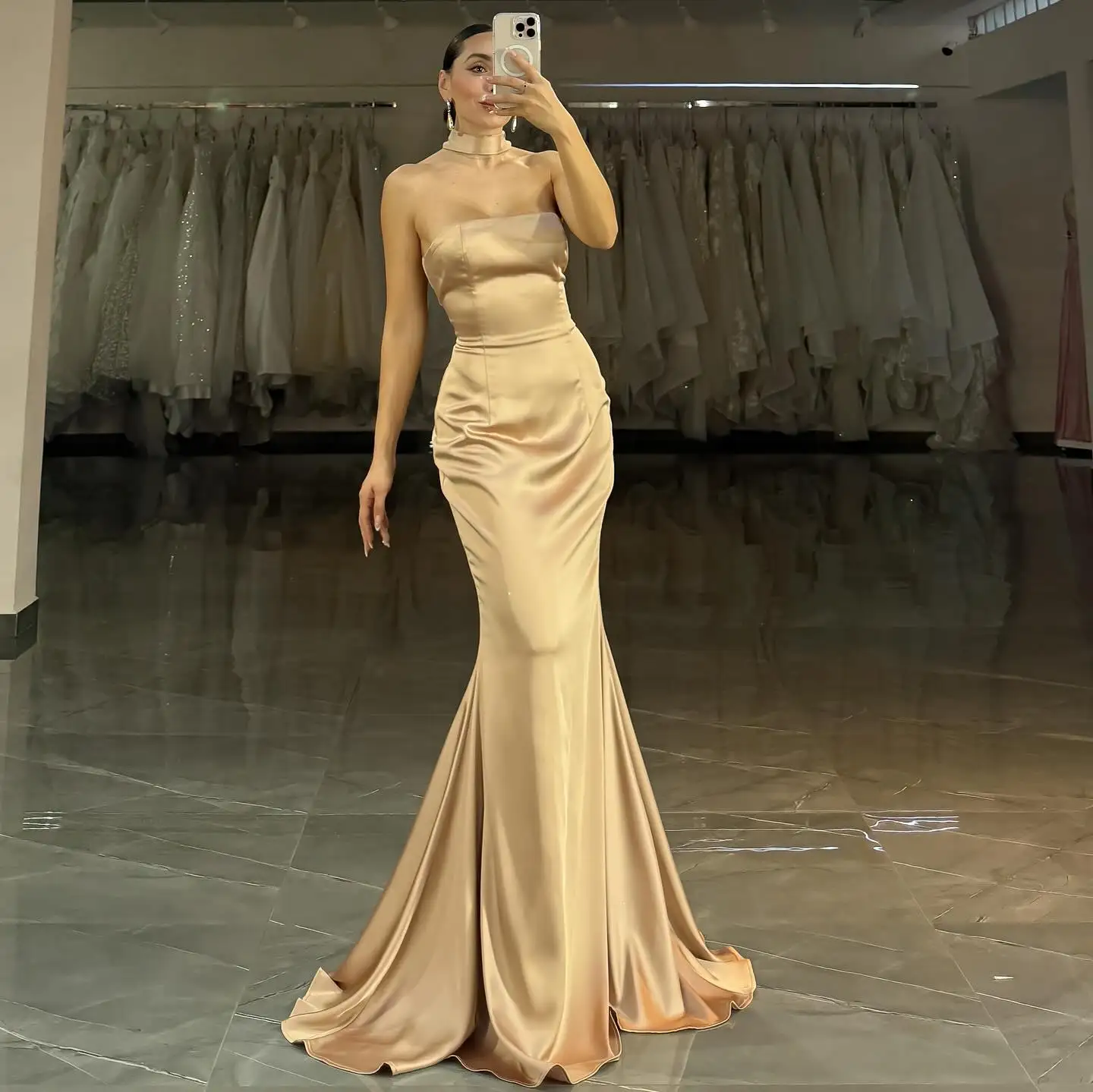 

Simple Women Mermaid Evening Dresses Champagne Strapless Vestidos de Noche for Special Occasion Modest Prom Gowns Customized
