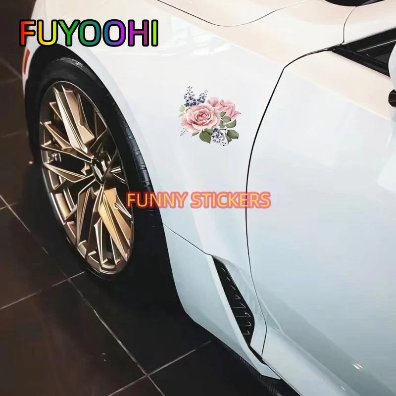 FUYOOHI Watercolor Bouquet Flower Car Sticker Vinyl PVC Decal for House Room Wall Window Door Refrigerator Kitchen