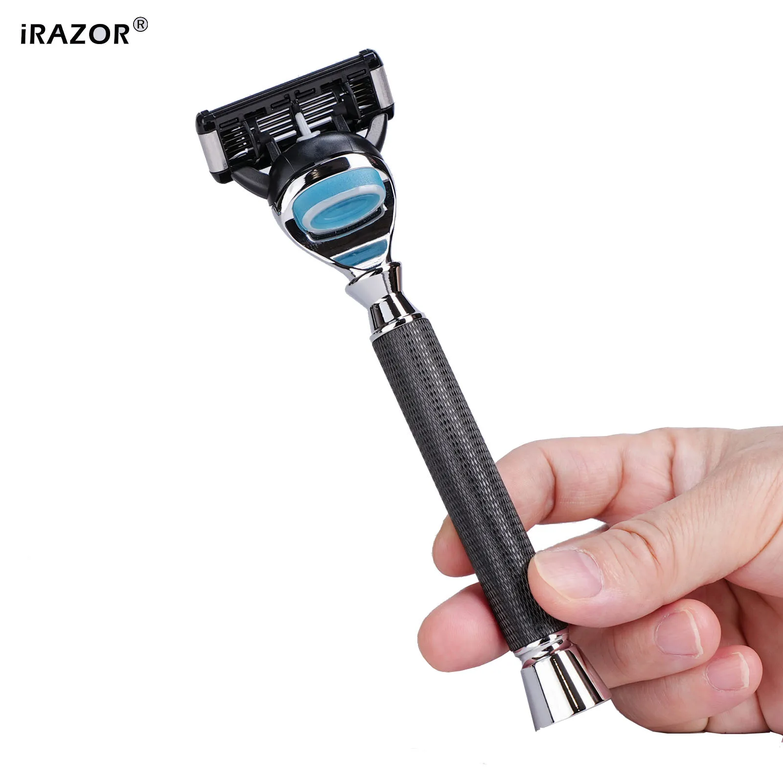 iRAZOR Professional 5-Blade Manual Cartridge Razor for Men,Black Textured Handle,Smooth Close Beard Shaver Grooming Tool Gift