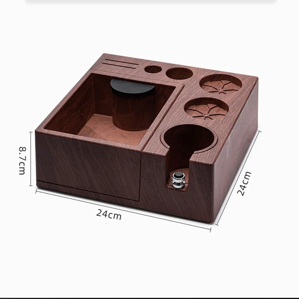 51mm-58mm Universal Coffee Tamper Base Espresso Handle Bracket Abs Wood Grain Multifunctional Removable Grounds Powder Box