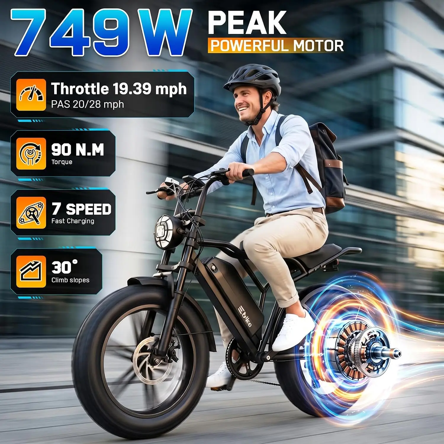 Electric Bicycle 48V 15Ah Battery 749W Motor 20x4.0 Fat Tire All Terrain Off Road Commuter, Customized