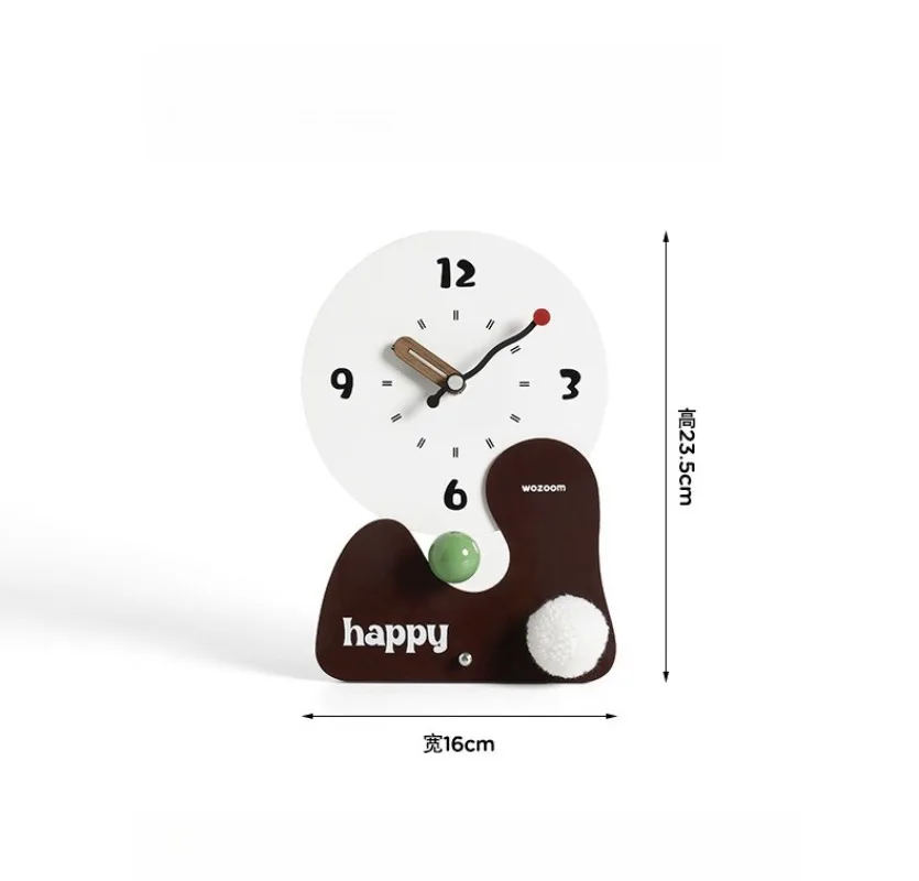 Modern Table Clock Creative Decorative Desk Clock with Unique Round Dial and Cute Happy Base for Home Office Living Room Decor