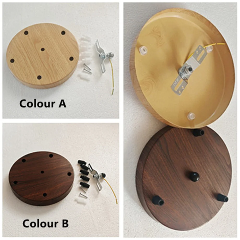 DIY Iron Ceiling Plate Imitation Wood Color Wall Sconce Mount Light Fittings Retro Lamp Base Vintage Pendant Lamp Disc Base
