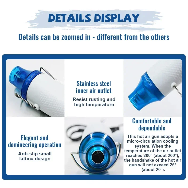 Heißluftpistole, 220 V, Löttemperatur, Gebläsepistole, Mini-Heißluftpistole, elektrischer Heißluftpistole, DIY-Handwerk für Schrumpfschläuche, Autoverpackung