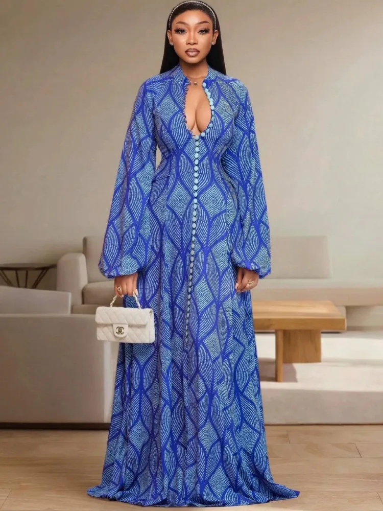 African Dresses For Women Elegant Spring Summer Long Sleeve Dashiki Maxi Dress Ladies Traditional African Clothing Fairy Dreaes