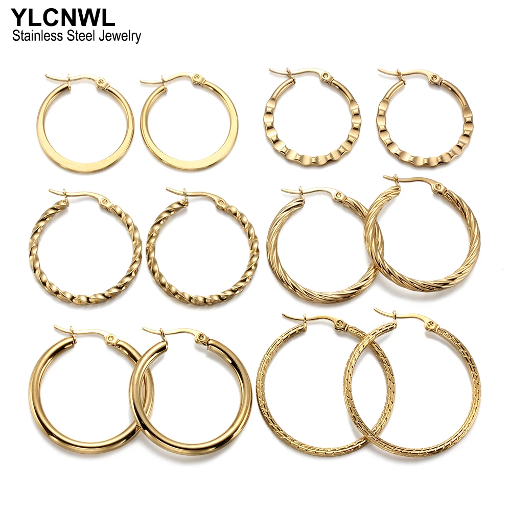 Stainless Steel Hoop Earrings For Women Gold Silver Color Round Brincos Wholesale Jewelry 2024 Trending Luxury Party Gift