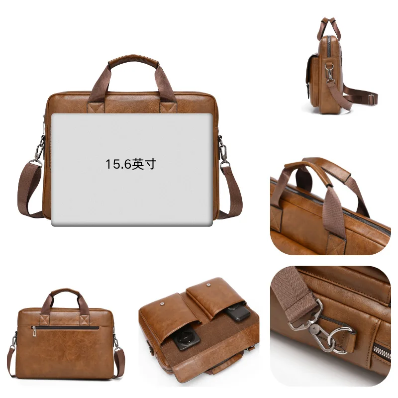 Men's business briefcase, large-capacity high-end laptop bag, single-shoulder crossbody simple hand-held briefcase