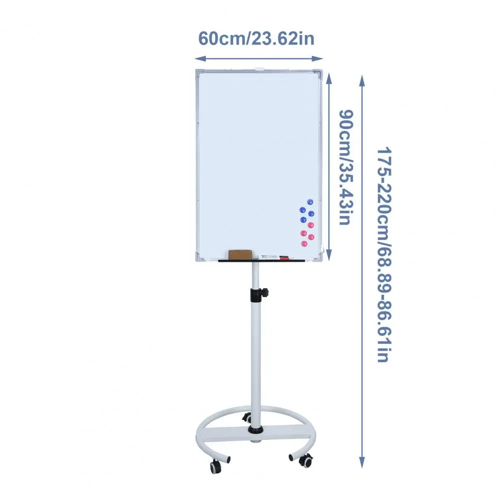 Erasable Writing Board With Magnetic Surface Adjustable Height Round Wheel Base Office Whiteboard Pen Holder Flip Chart Hook