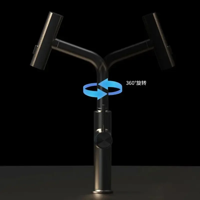 Brass Gray Bathroom Basin Faucet Pull Out Hot and Cold Mixer Sink Tap Multi-function Nozzle Kitchen Faucet Waterfall Tap