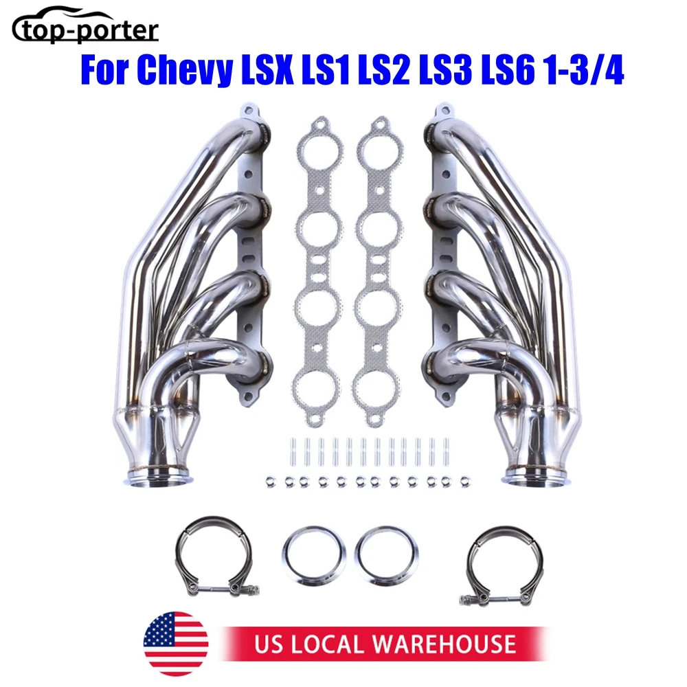

Escape-pipe Exhaust Manifold Header For Chevy LSX LS1 LS2 LS3 LS6 1-3/4 Silver