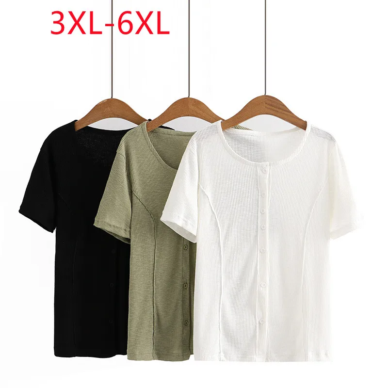 

New 2023 Ladies Summer Plus Size Tops For Women Large Size Short Sleeve O-neck Green T-shirt 3XL 4XL 5XL 6XL