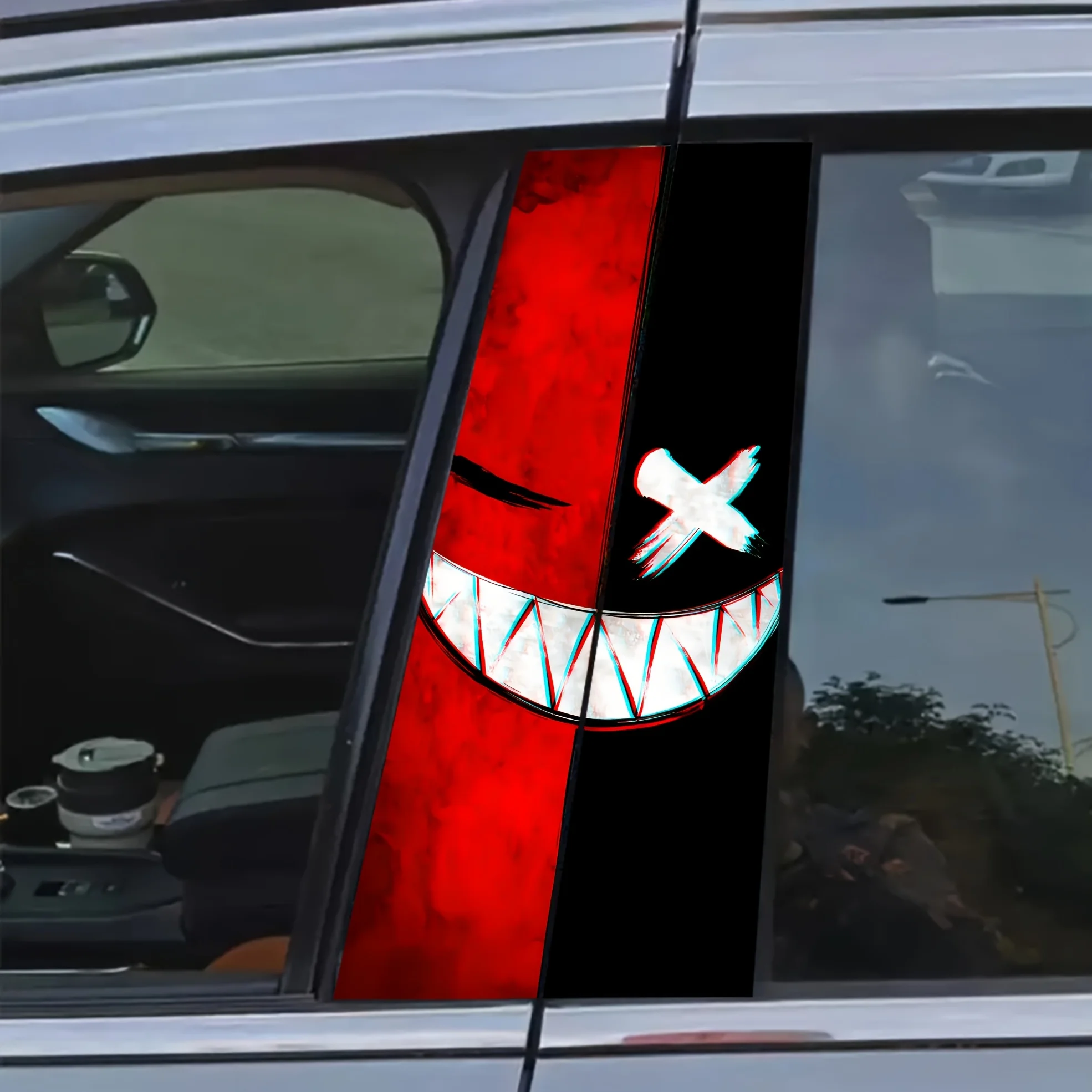 

2 шт., улыбка демона, аниме, монстр, ужасы, фэнтезийные мультяшные наклейки, самоклеящиеся глянцевые, устойчивые к царапинам прямоугольные наклейки