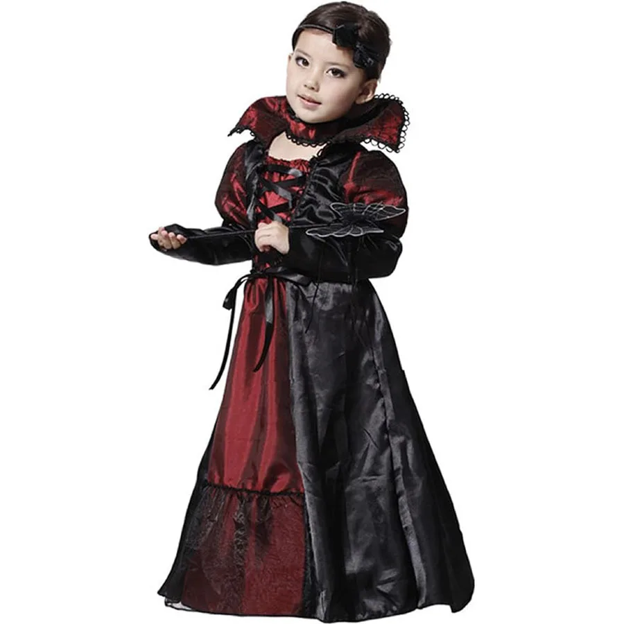 3PCS Vampire Costume Dress for Kids Girl Fancy Halloween Dress Up Party Ghost Cosplay Canival Performance Vestidos Toddler Cloth