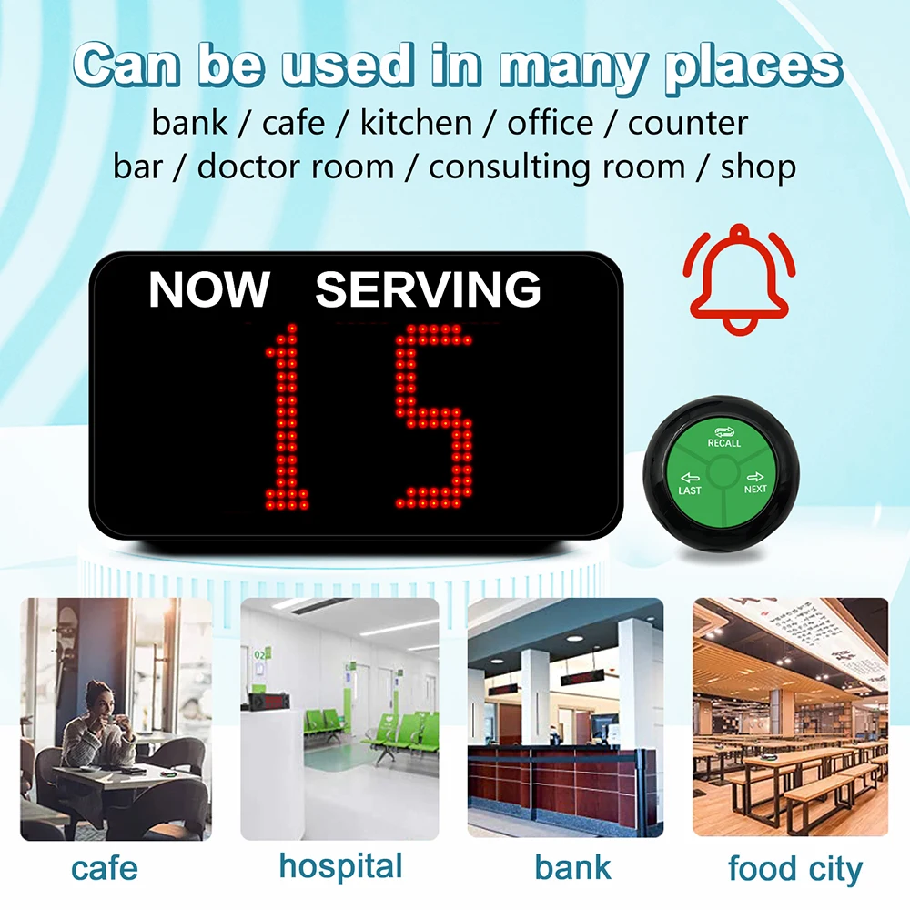 433.92MHz Wireless Queue Management Pager System for Bank Bus Station Hospital Restaurant Service Center