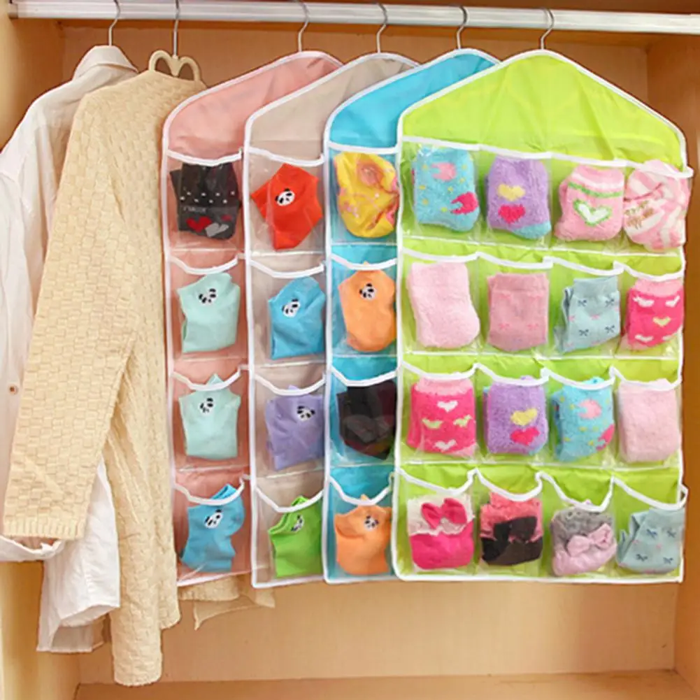 ถุงแขวนในตู้เสื้อผ้าถุงเก็บของแบบใสใสขนาด16ช่องกระเป๋าเก็บของแยกประเภทผนังสำหรับห้องนอน