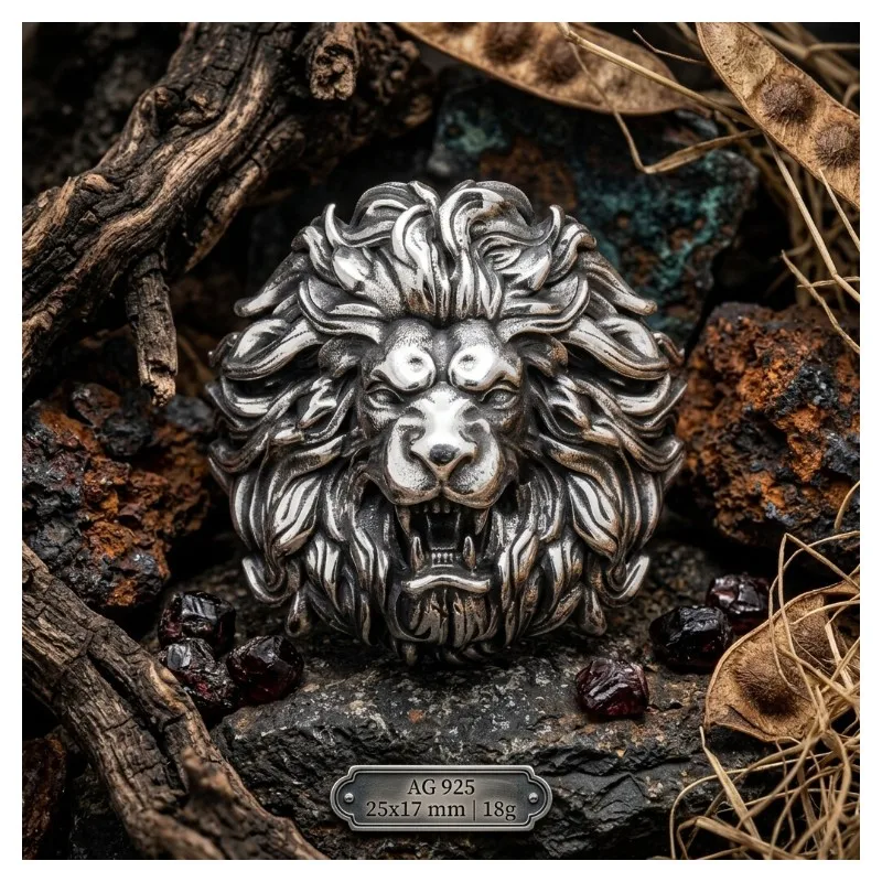 

21g 3D Lion Head Ring King Of The Beasts Artistic Relief Gold Rings For Dad Man Customized 925 SOLID STERLING SILVER High Trend