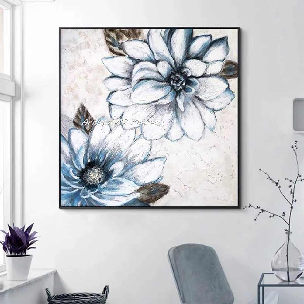 

Arthyx, ручная работа, абстрактная картина маслом синего цветка на холсте, текстурированная настенная картина для украшения дома в гостиной, от Dafen