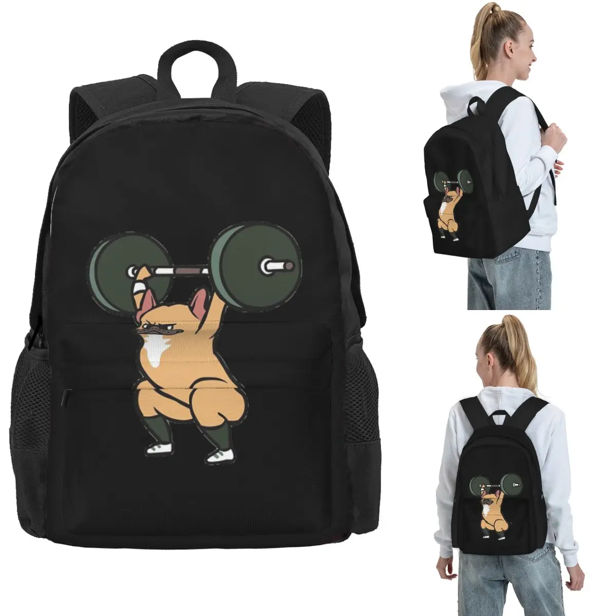 The Snatch Weightlifting French Bulldog Backpack Hot Sale Daypack Large Capacity Kids BookBag School Bag