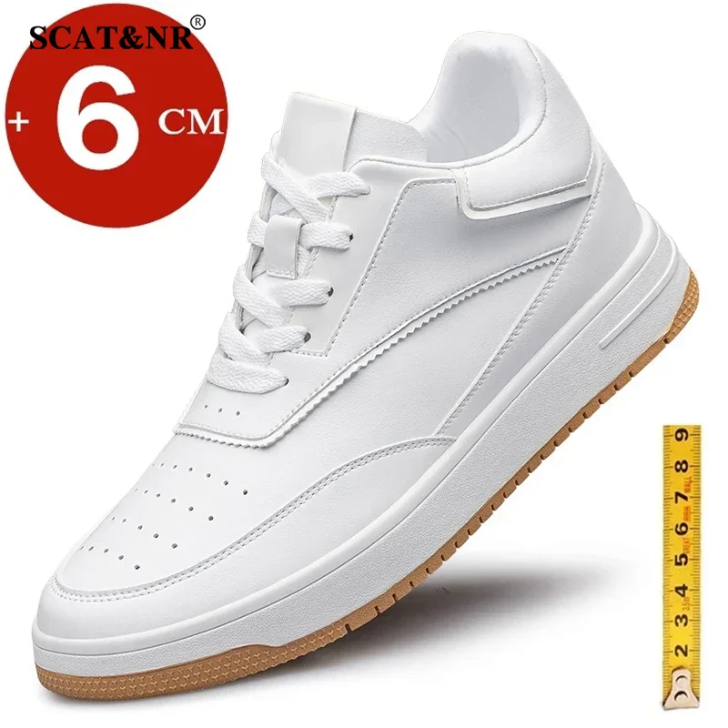 Men lift sneakers elevator height increase insole 6-7cm casual shoes for men leather summer breathable taller sports footwear