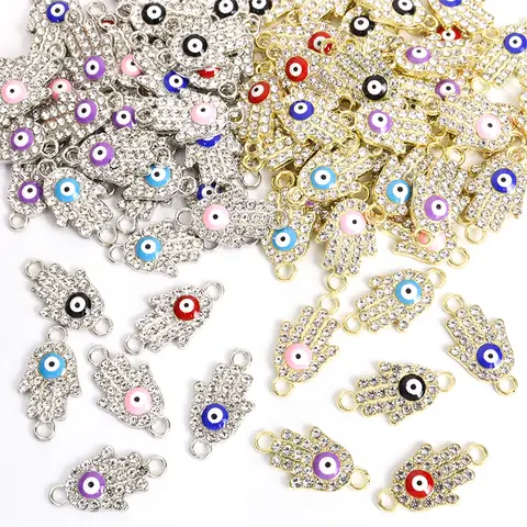 10pcs 라인 석 lnlaid Hamsa 손 악마의 눈 디자인 에나멜 커넥터 DIY 행운의 보석에 대 한 터키 스타일 더블 교수형 펜 던 트 Best5 10pcs 라인 석 lnlaid Hamsa 손 악마의 눈 디자인 에나멜 커넥터 DIY 행운의 보석에 대 한 터키 스타일 더블 교수형 펜 던 트 Best5