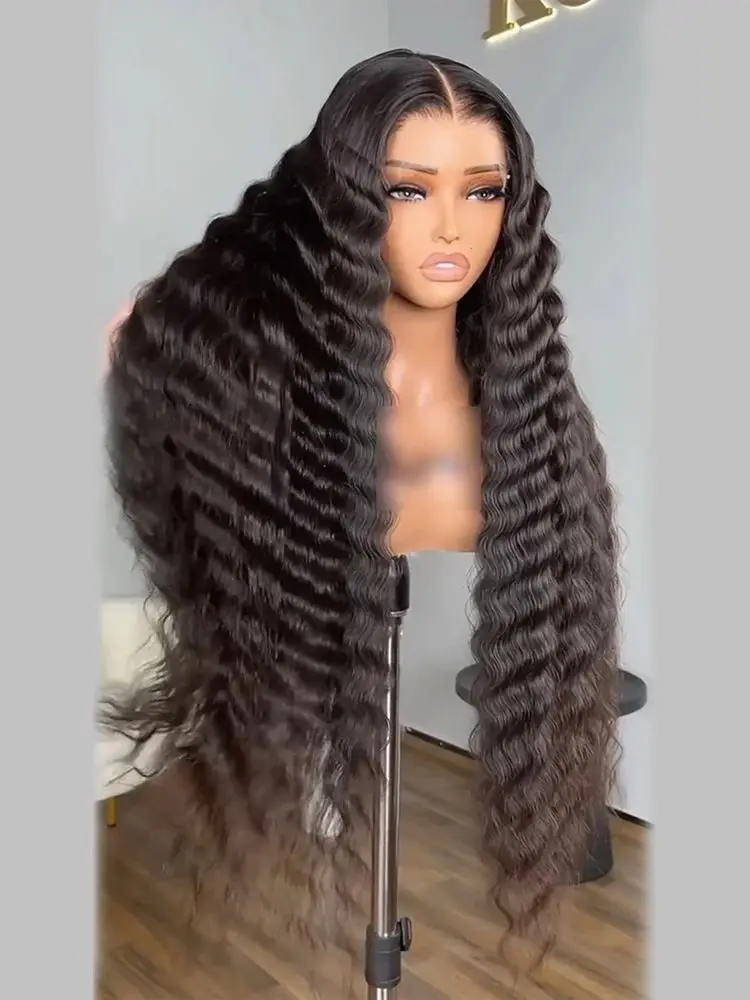 شفاف 18% كثافة المياه Culry 13x4 كامل الدانتيل الباروكة الأمامية شعر الإنسان 32 بوصة موجة عميقة 13x4 13x6 Hd الدانتيل شعر مستعار أمامي للنساء