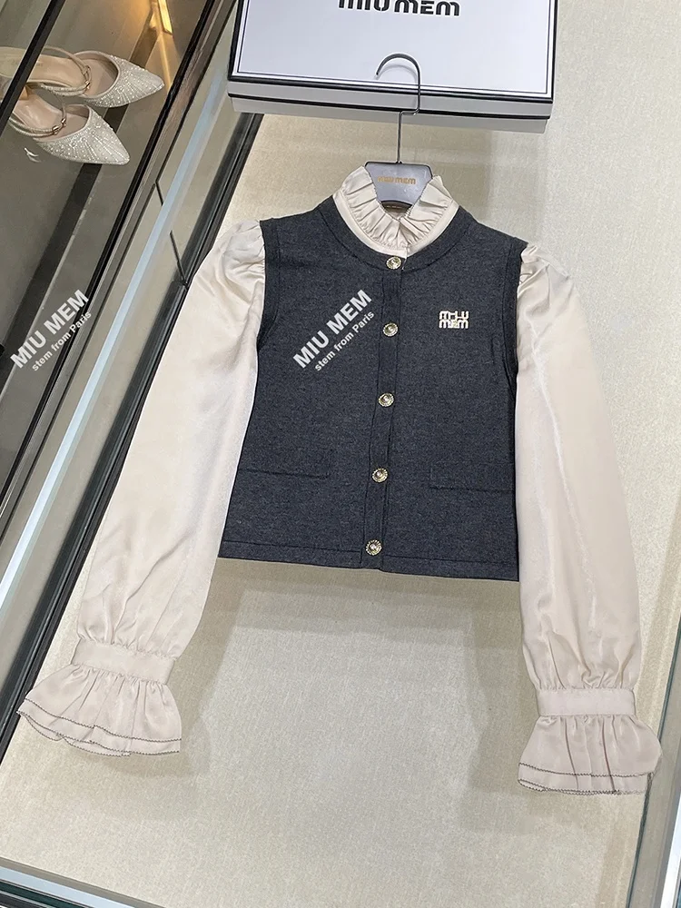 

Элитный женский вязаный топ с кружевной отделкой, осенне-зимний, с длинным рукавом, круглым вырезом, стандартный крой, цельный, производство Китай