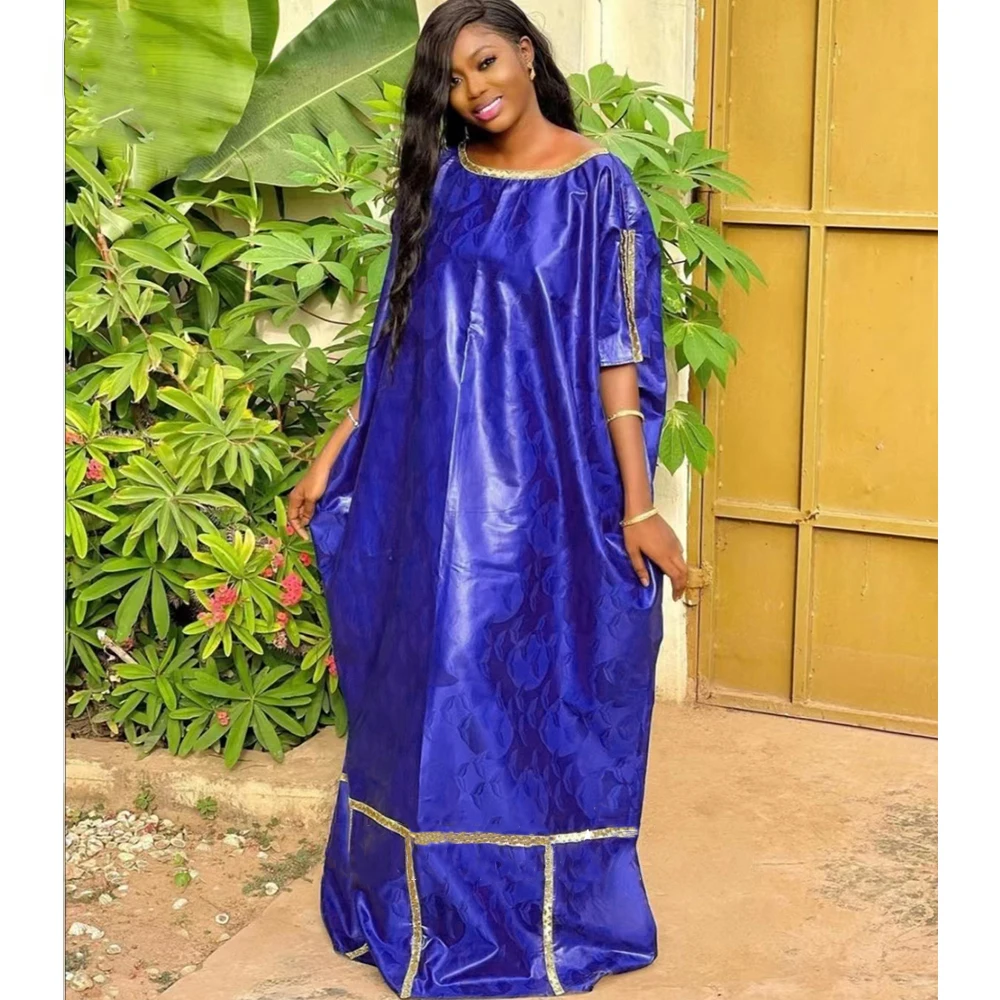 

Royal Blue Bazin Riche Long Dresses For African Wedding Women Evening Gowns Basin Riche Dashiki Robe African Clothing