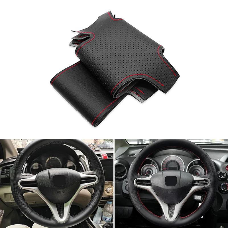 Leather Steering Wheel Cover Anti-Slip Breathable For Honda Fit Jazz City 2009-2013 Insight