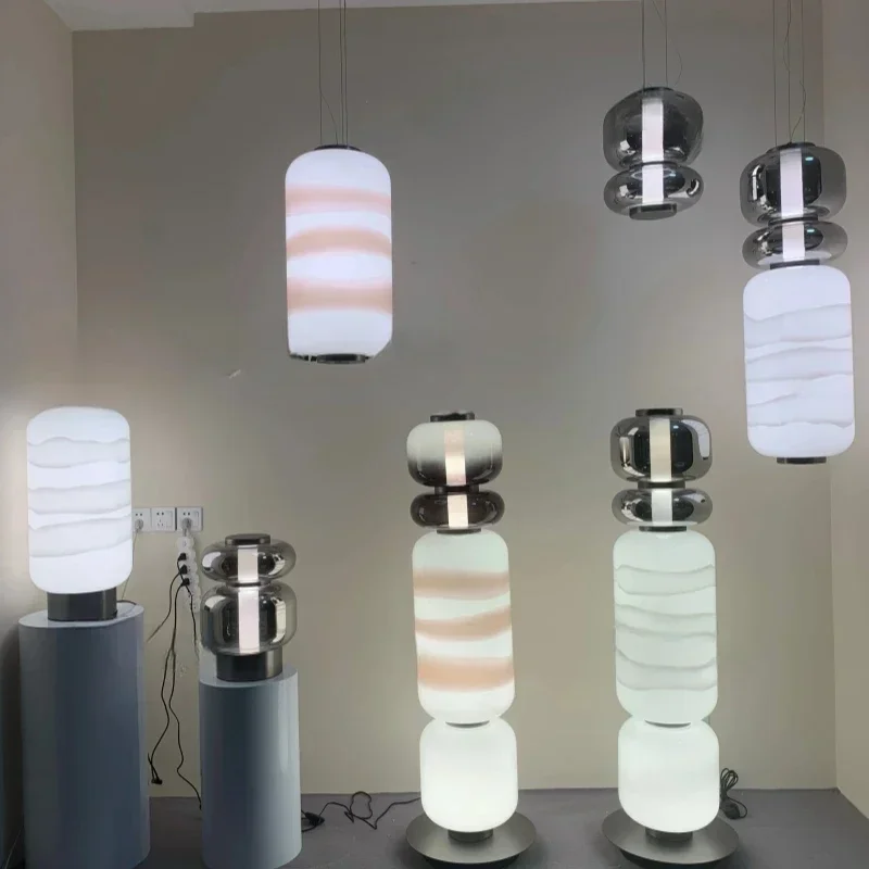 2026 Italy Creative Smoke White Glass LED Chandelier Bedroom Study Hotel Desk Light Living Room Sofa Atmosphere Art Decor Floor