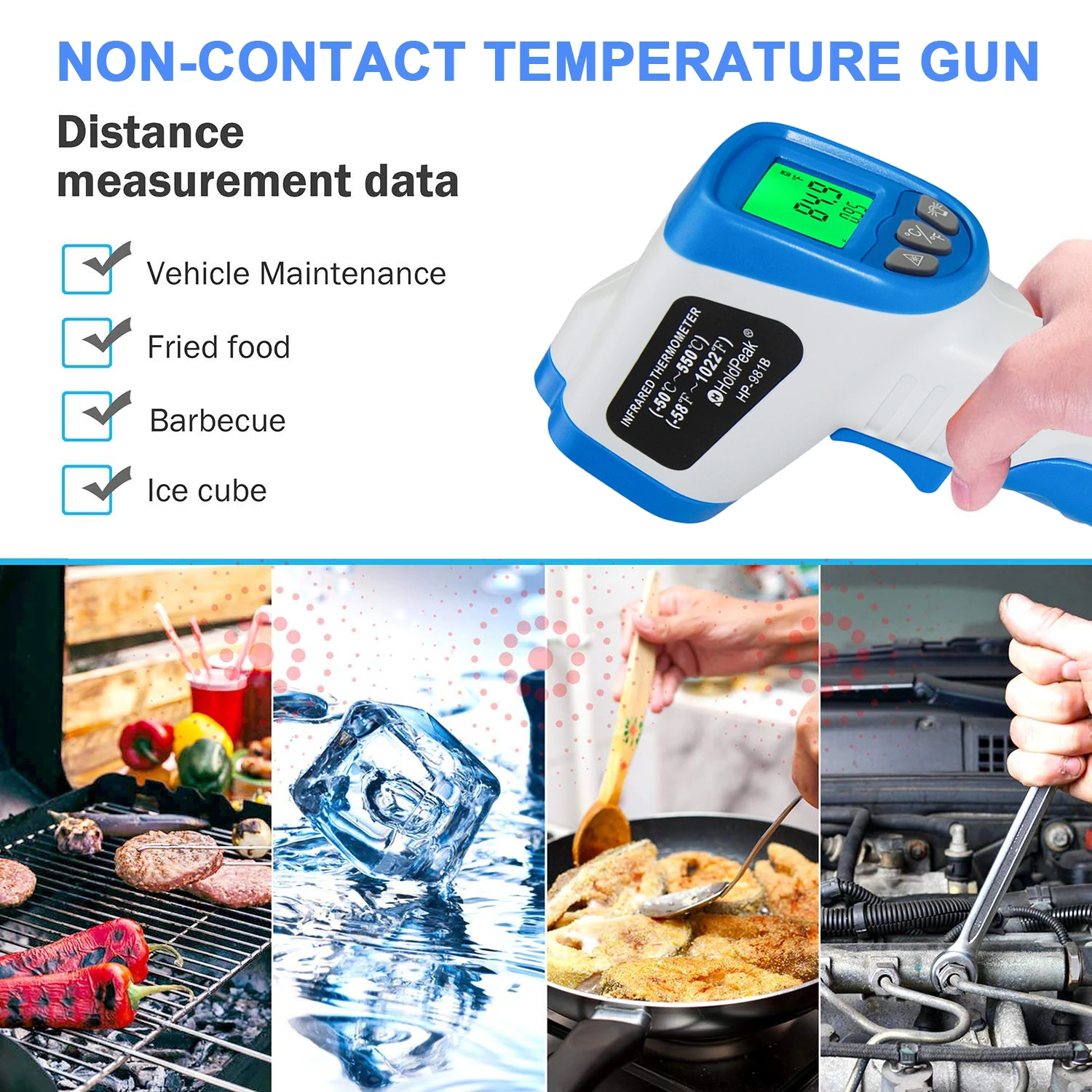 

Digital Infrared Thermometer,981b,Non-Contact HVAC IR Temperature Gun,-50℃ to 450℃,Temp Heat Gauge with Backlight Data Hold