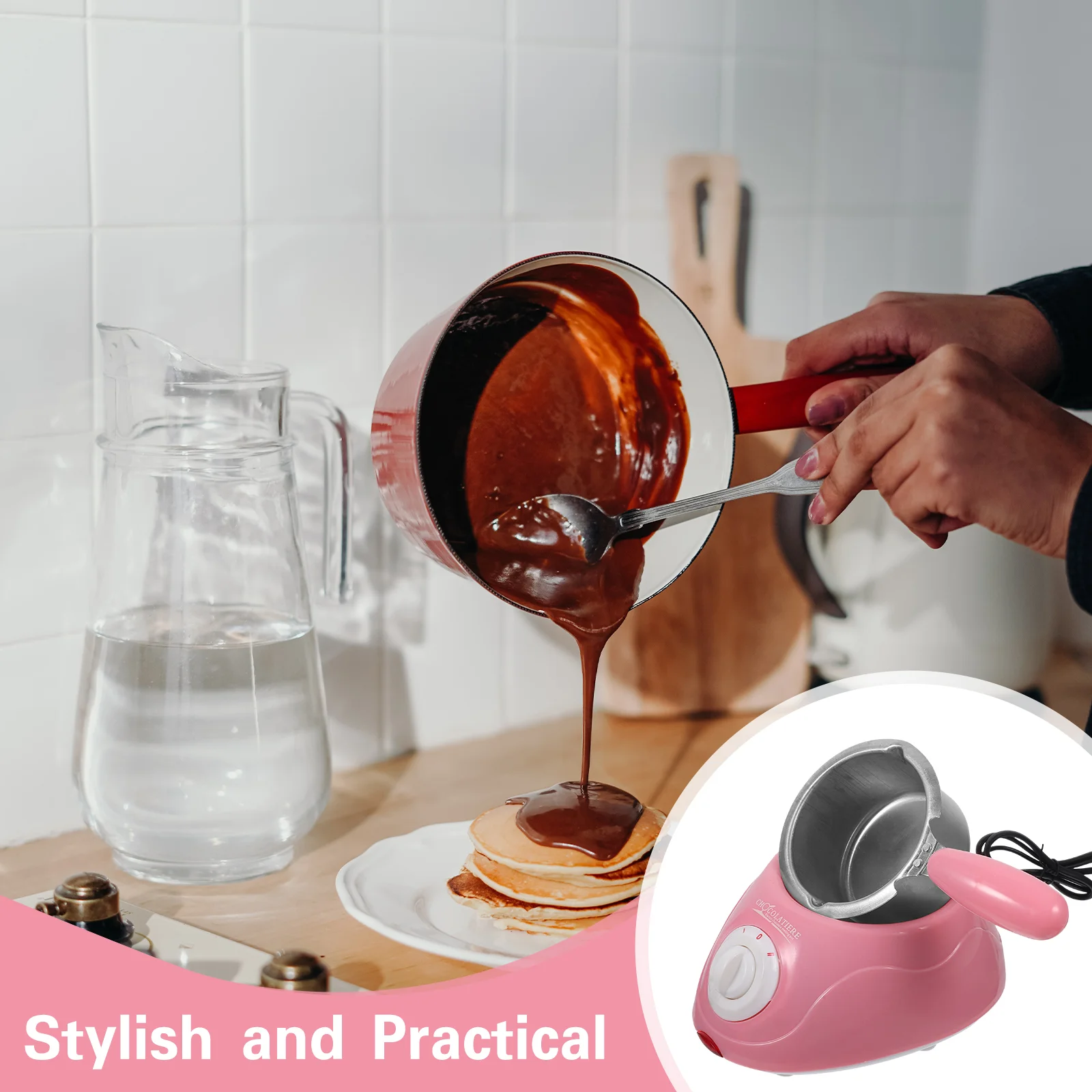 Creative Mini Electric Chocolate Melting Pot Chocolate Maker Chocolate Fondue Machine Tools Set (Pink)