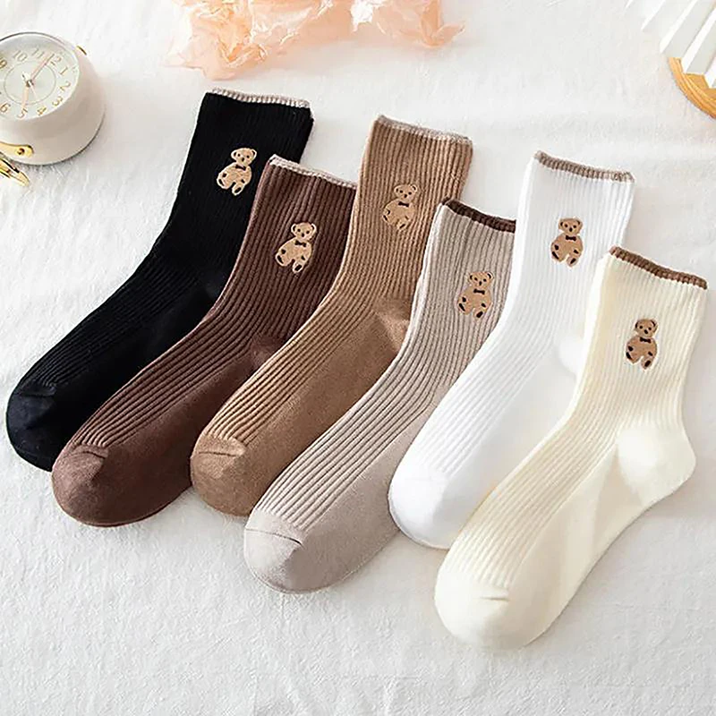 Chaussettes en coton doux avec ours de dessin animé pour femmes, bas décontractés coréens Kawaii, café, automne, 1 paire