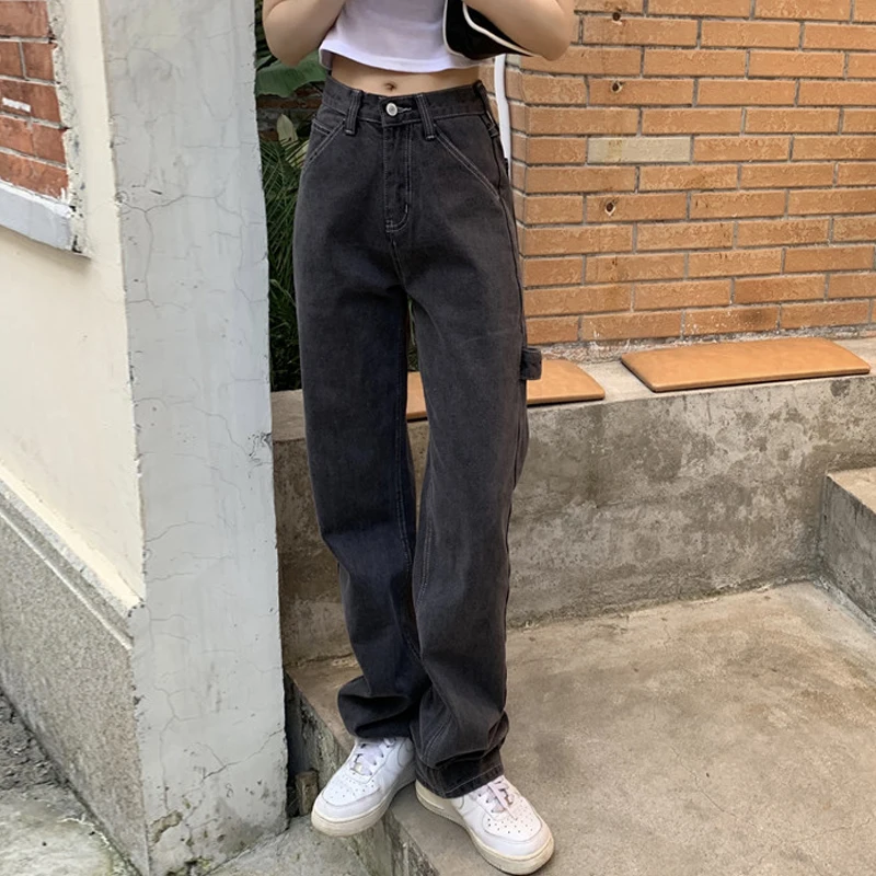High Waist Straight Leg Jeans Women's Spring Autumn Korean Version Large Size Fat MM Student Slimming Versatile Wide Leg Pants