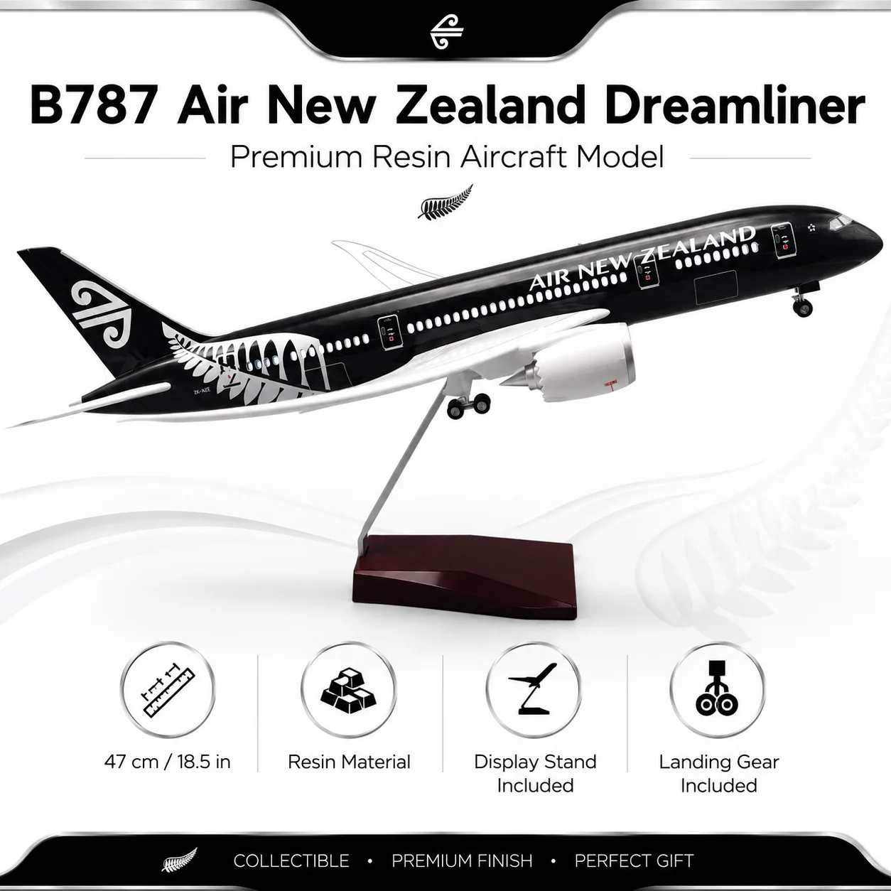 1:130 Scale Jet Aircraft Model B787 New Zealand Airlines Jet 47cm Die-Cast Resin Model with Base and Landing Gear for Collecting